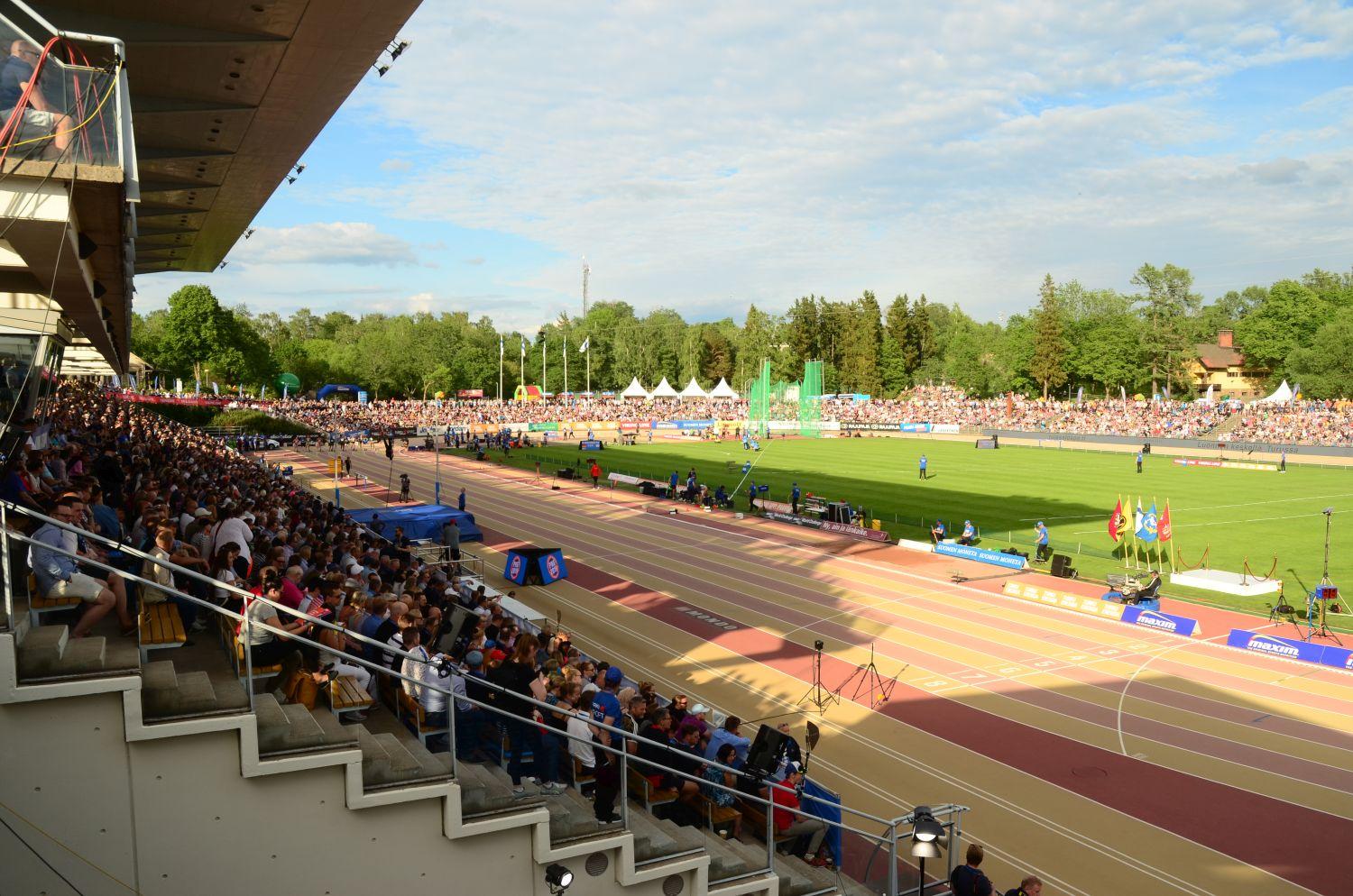 En bild på Paavo Nurmi stadion i Åbo under Paavo Nurmi Games 2019.
