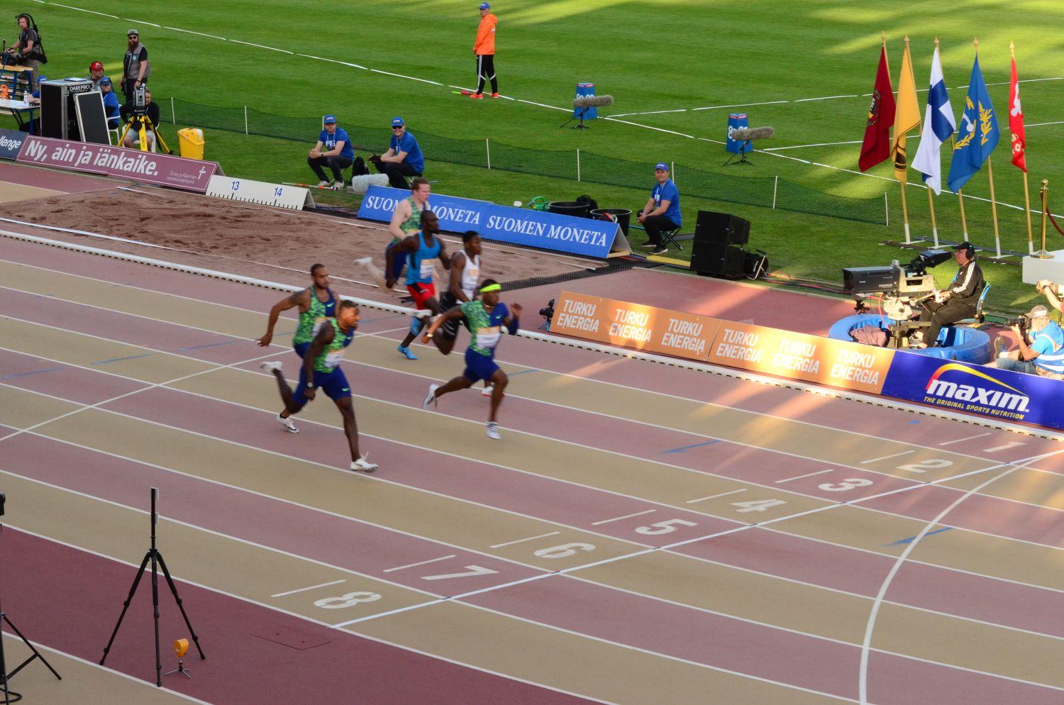 Bild på herranras 100m lopp under Paavo Nurmi Games 2019 i Åbo