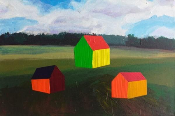 målning av landsbygd med hus
