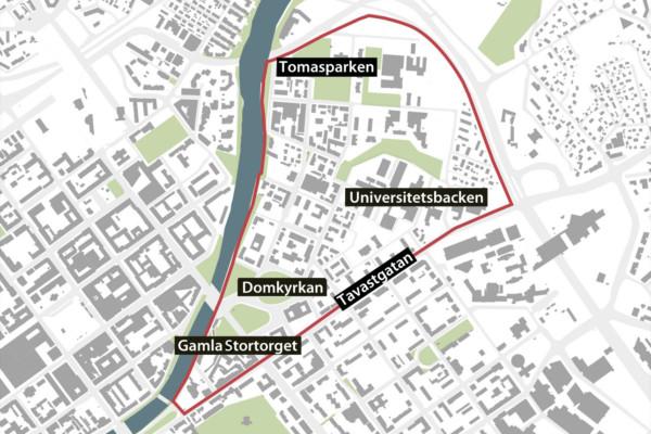 Karta över Åbo historiska kvarter