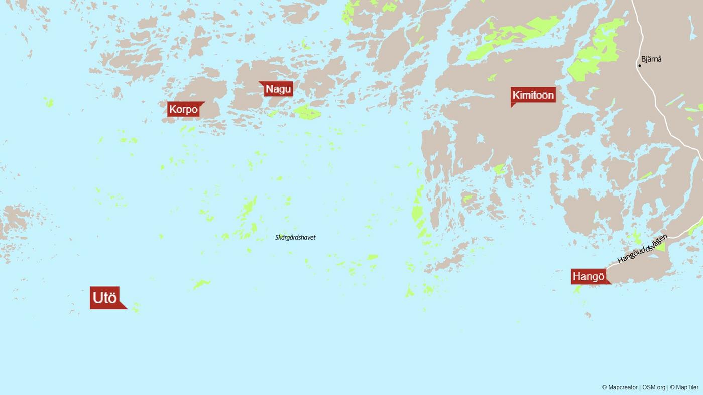 En karta över Skärgårdshavet. 
