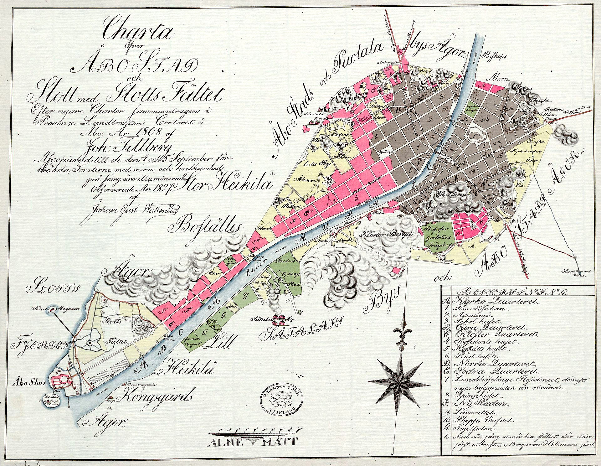 gammal karta med rosa och grå fält