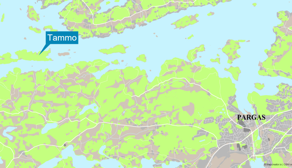 Karta över pargas. Ön Tammo utmärkt