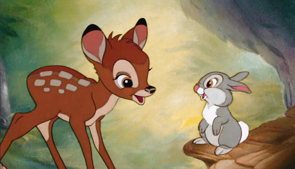Animerat rådjur och kanin från filmen Bambi
