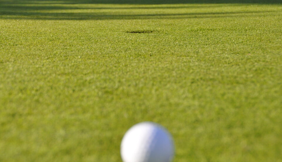 En golfboll på en green