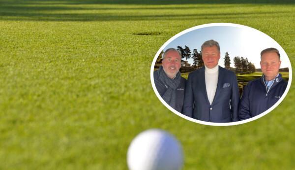 ett bildkollage med en golfgreen och tre män