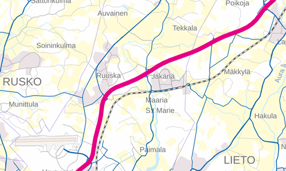 Karta där väg markerad med rött.