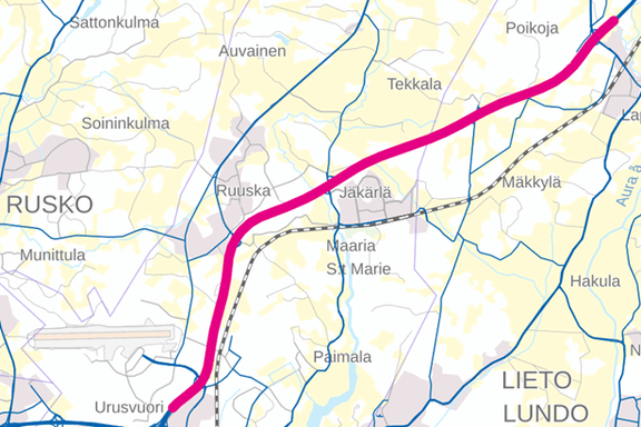 Karta där väg markerad med rött.
