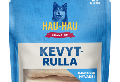 Närbild på en förpackning med hundben av märket Hau-Hau Champion.